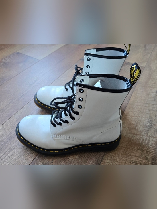 Dr. Martens Shoes - Dr. Martens Womens 1460 Smooth White Leather Lace-Up Boots Size 10